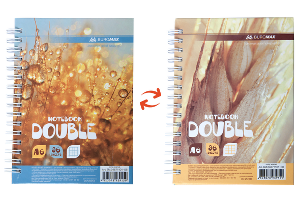 Книга записна DOUBLE, А6, 96 аркушів, клітинка, тверда ламінована обкладинка, жовта/золотиста