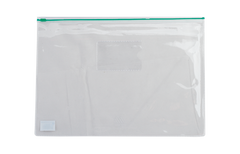 Папка - конверт на молнии zip-lock, А5, глянцевый прозрачный пластик, зеленая молния