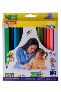 Кольорові олівці JUMBO, з чинкою 12 кольорів, BABY Line