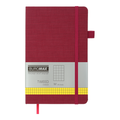 Книга записна TWEED 125*195, 96 аркушів, клітинка, обкладинка штучна шкіра, бордовий