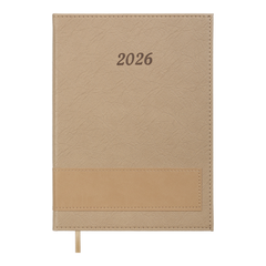 Щоденник датов. 2026 PRESTIGE, A5, бежевий, штуч.шкіра