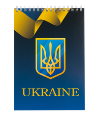 Блокнот на пружині зверху UKRAINE, А-5, 48 аркушів, клітинка, картонна обкладинка, синій