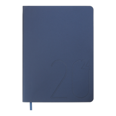 Щоденник датований 2024 STEEL, A5, синій, штуч. шкіра