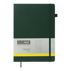 Книга записна PRIMO 190*250, 96 аркушів, клітинка, обкладинка штучна шкіра, зелений