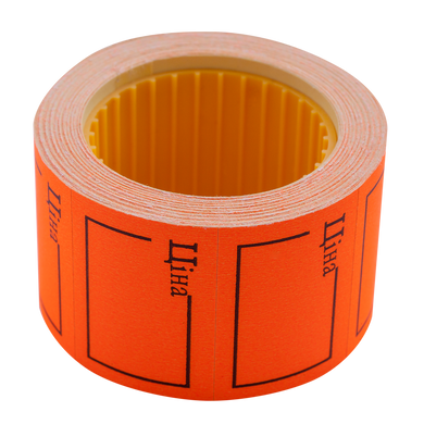 Ценник 35x25 мм, "ЦІНА", (240 шт, 6 м), прямоугольный, внешняя намотка, оранжевый