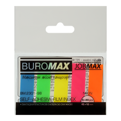 Закладки пластиковые NEON, JOBMAX, с клейким слоем, 45x12 мм, 5 цв. по 20 л.