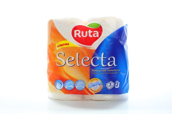 Рушники целюлозні "Selecta", по 2 рул., На гільзі, 3-х сл., Білий RUTA