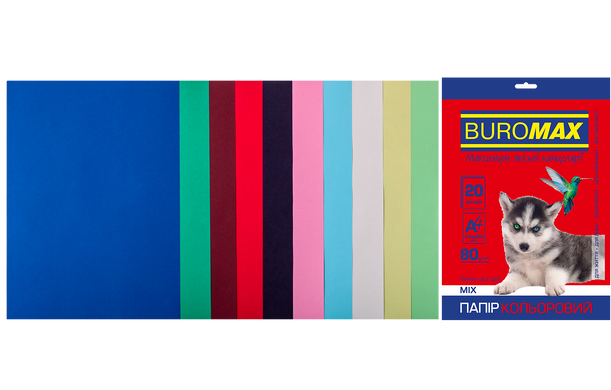 Набір кольорового паперу DARK+PASTEL, 10 кол., 20 арк., А4, 80 г/м²