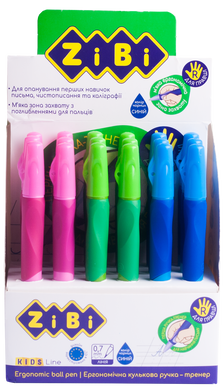 Ручка шариковая для правши с резиновым грипом, синий, дисплей, KIDS Line