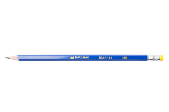 Олівець графітовий, JOBMAX, НВ, з гумкою, пластиковий, синій корпус, туба 100 шт.