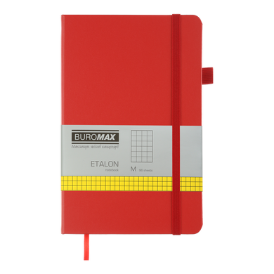Книга записна ETALON 125*195, 96 аркушів, клітинка, обкладинка штучна шкіра, червоний