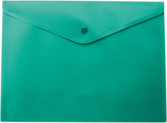 Папка-конверт, на кнопке, А4, матовый пластик, зеленая