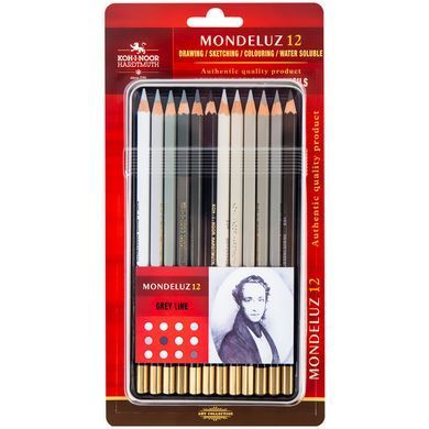 Олівці кол. аквар. MONDELUZ GREY LINE, мет.кор., 12 шт.