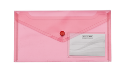 Папка-конверт TRAVEL, на кнопке, DL, глянцевый прозрачный пластик, красная