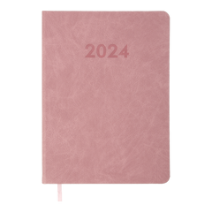 Щоденник датований 2024 DESEO, A5, рожевий, штуч. шкіра/поролон