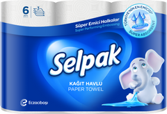 Рушники целюлозні, по 6 рул., на гільзі, 3-х сл., білий SELPAK